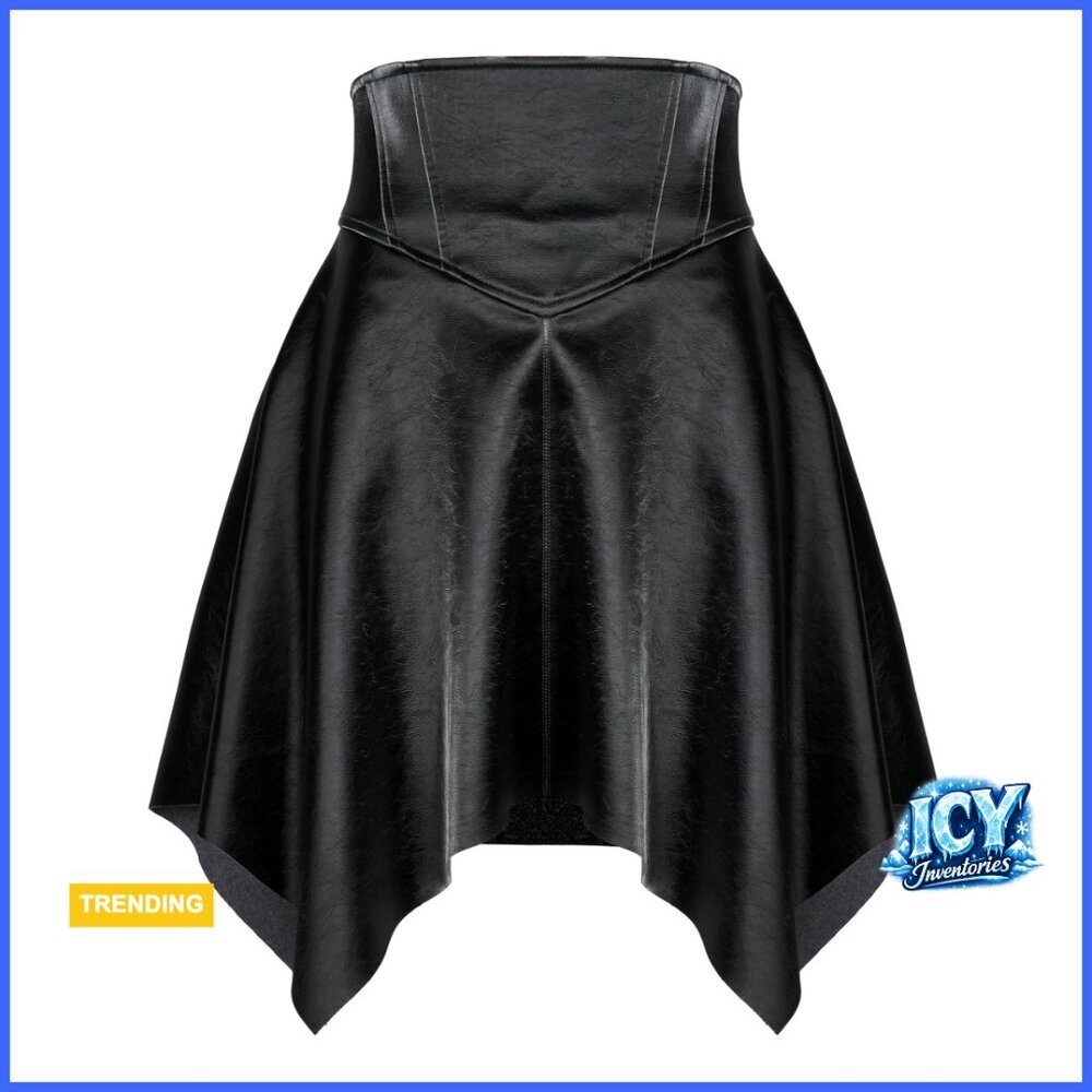 Faux Leather High Waisted Skater A-Line Mini Skirt Punk Rave